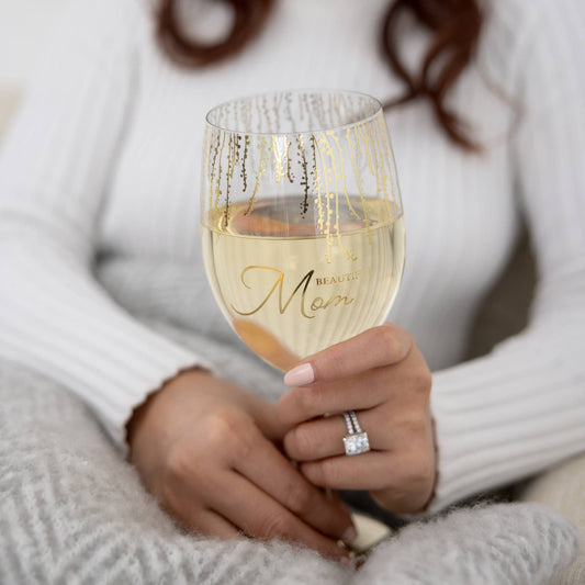 "Mom" Gift Boxed 19 oz Crystal Wine Glass
