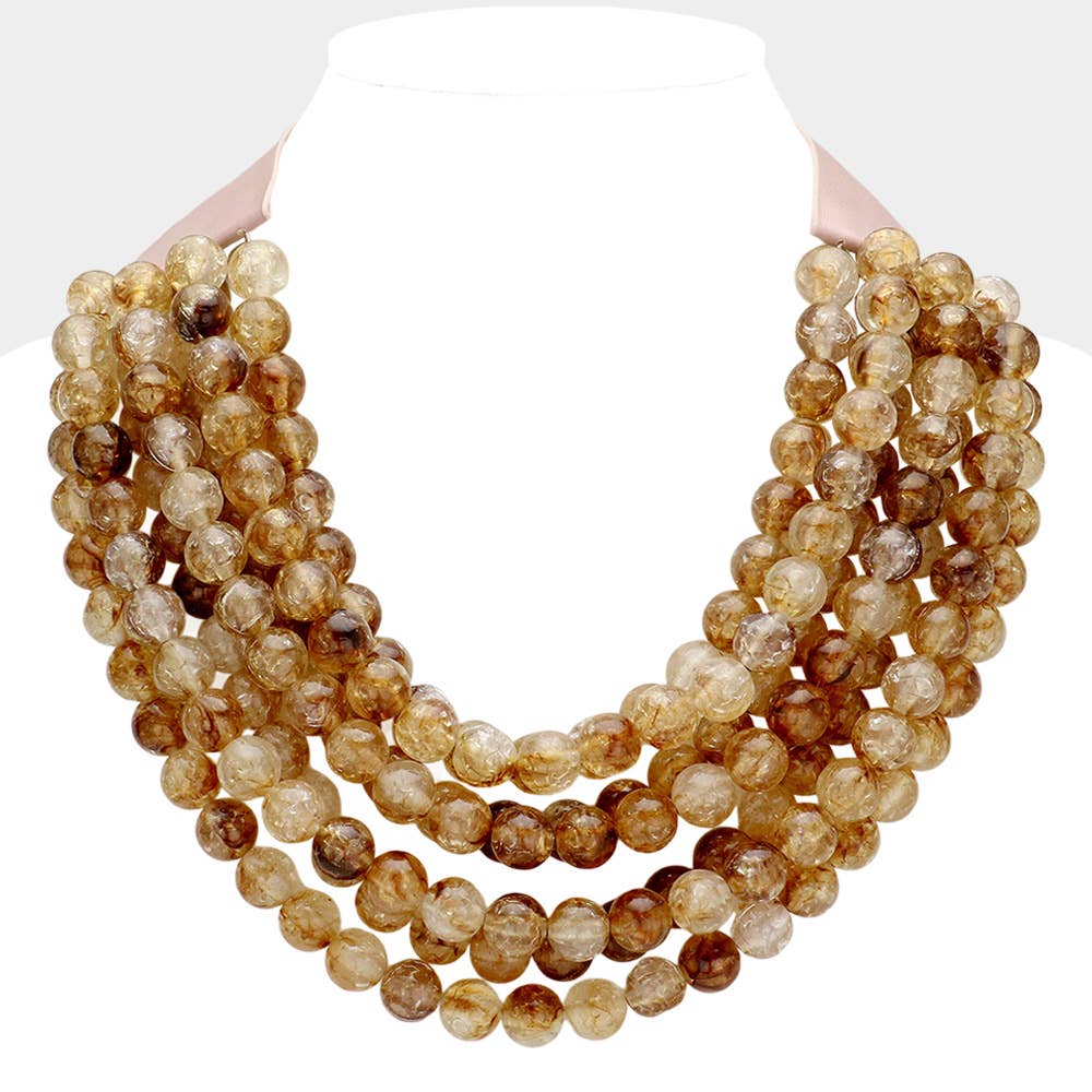 Chunky Acrylic Bead Layered Faux Leather Magnetic Necklace: Brown