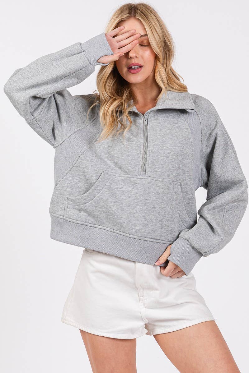 Gray Half Zip Funnel Neck Sweatshirt