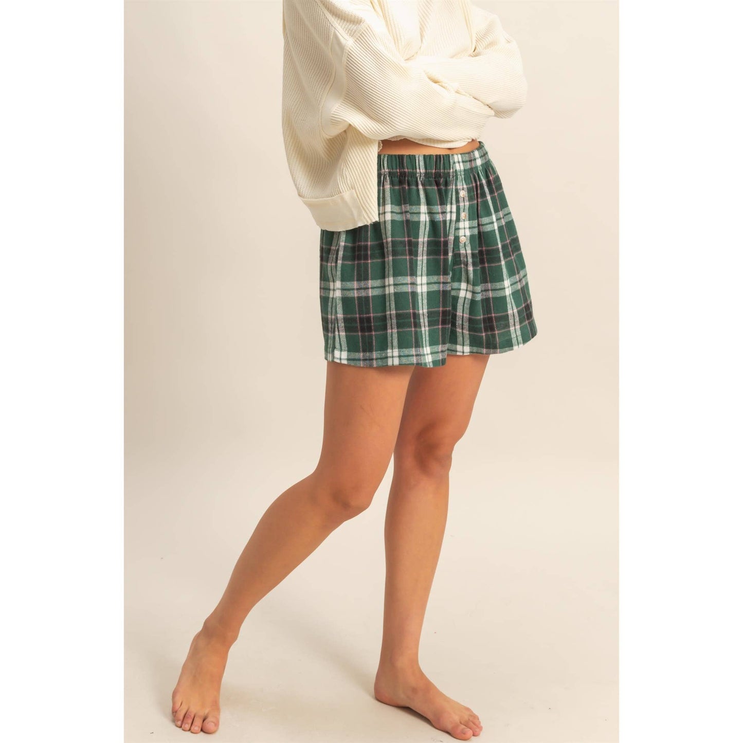 Navy Button-Front Flannel Boxer Shorts