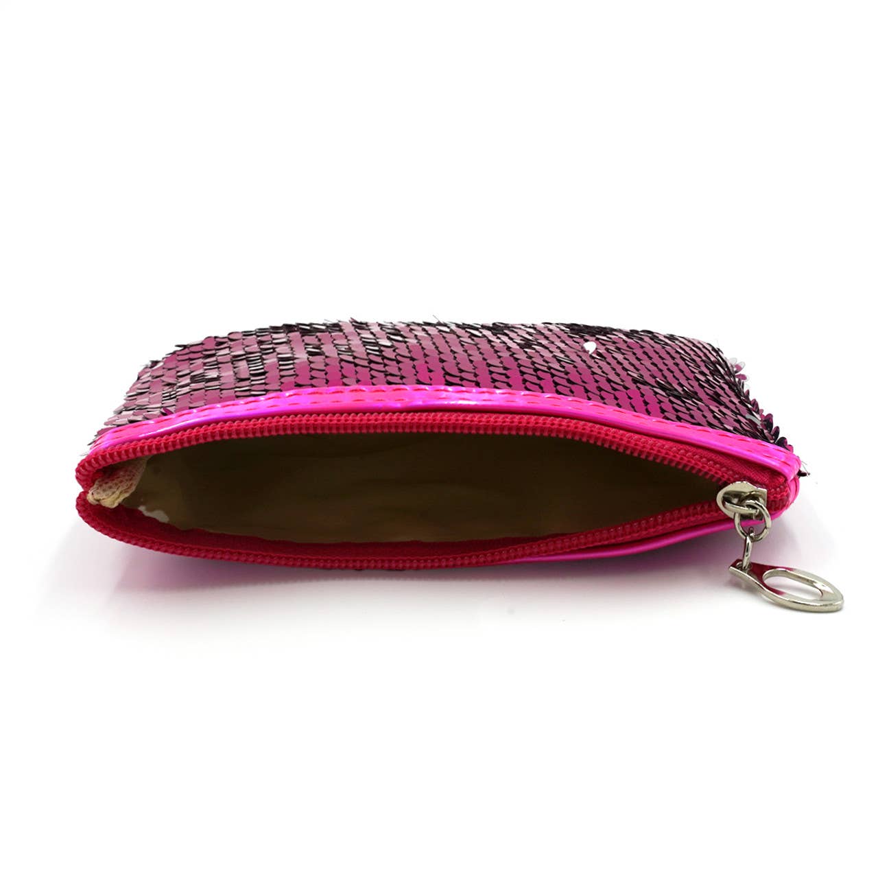 2 Pc Pink Sequin Heart Cosmetic Bag Set