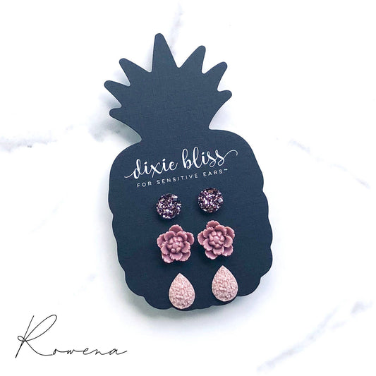 Rowena Set of Dusty Mauve & Latte Earrings