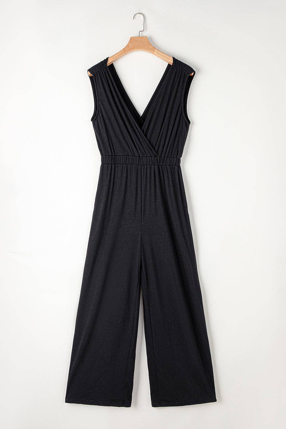 Wide Leg Backless Jumpsuit: Black