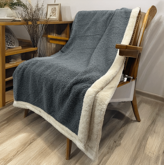 Grey Teddy Curly Throw Blanket