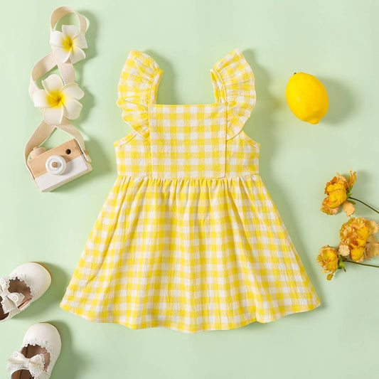 Baby Girl Yellow Gingham  Button Dress