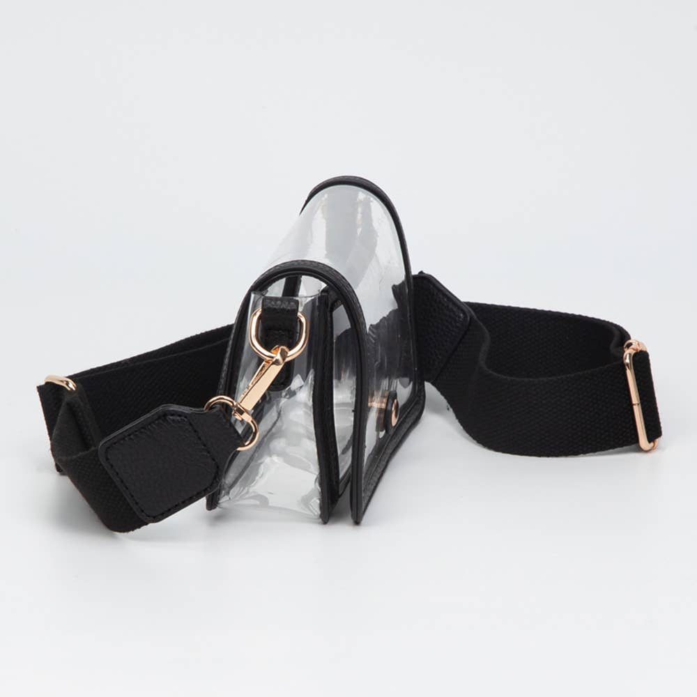 Black Clear Rectangle Flap Crossbody Bag
