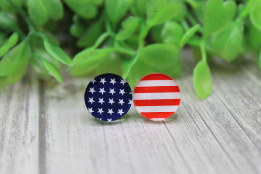 Stars & Stripes Circle Stud Earrings