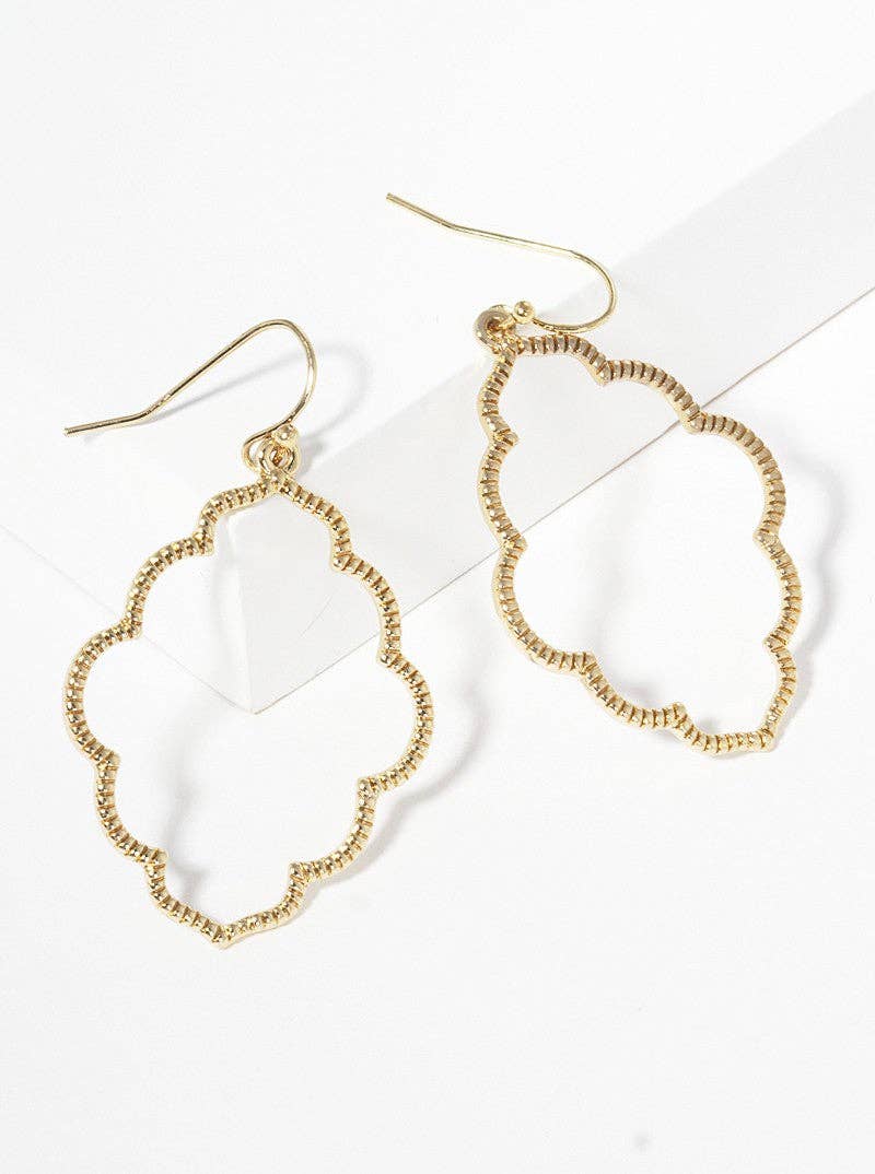 Gold Textured Metal Moroccan Shape Dangle Earrings