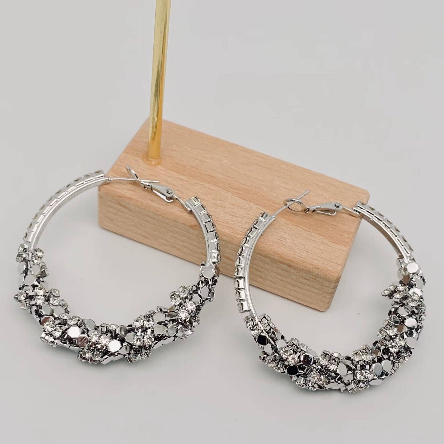 Metal Sequin Large Hoop Earrings: Silver