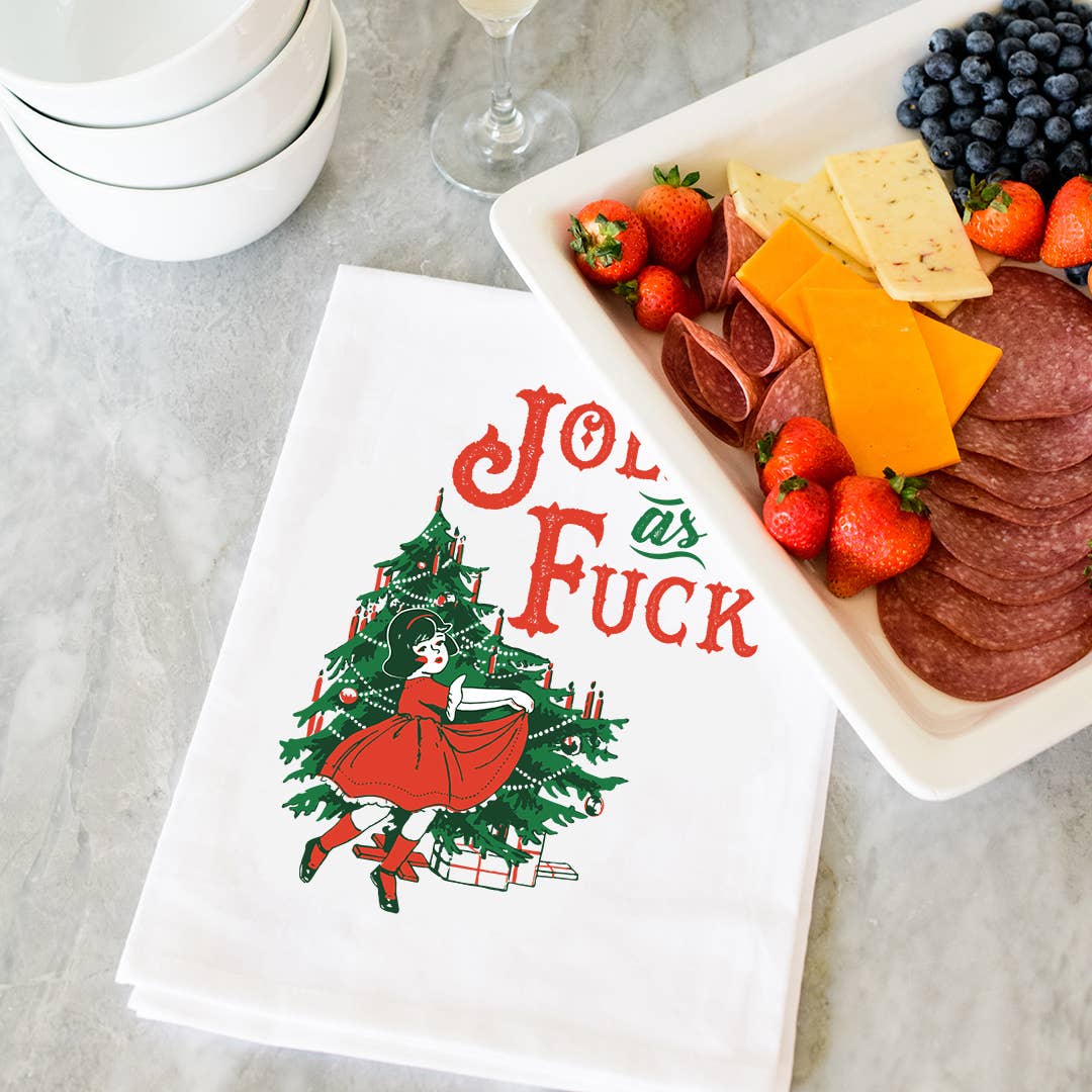 "Jolly As Fuck"  Christmas Tea Towel