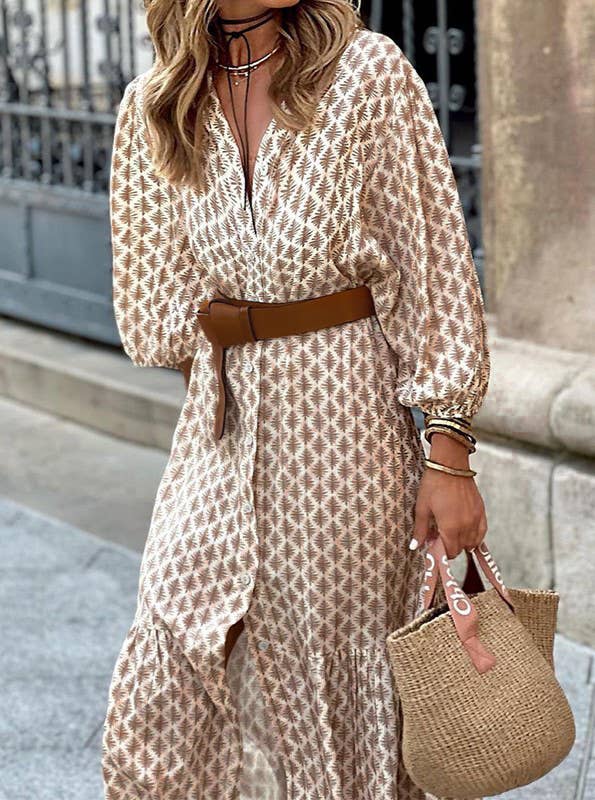 The retro floral belted button up dress fall dresses