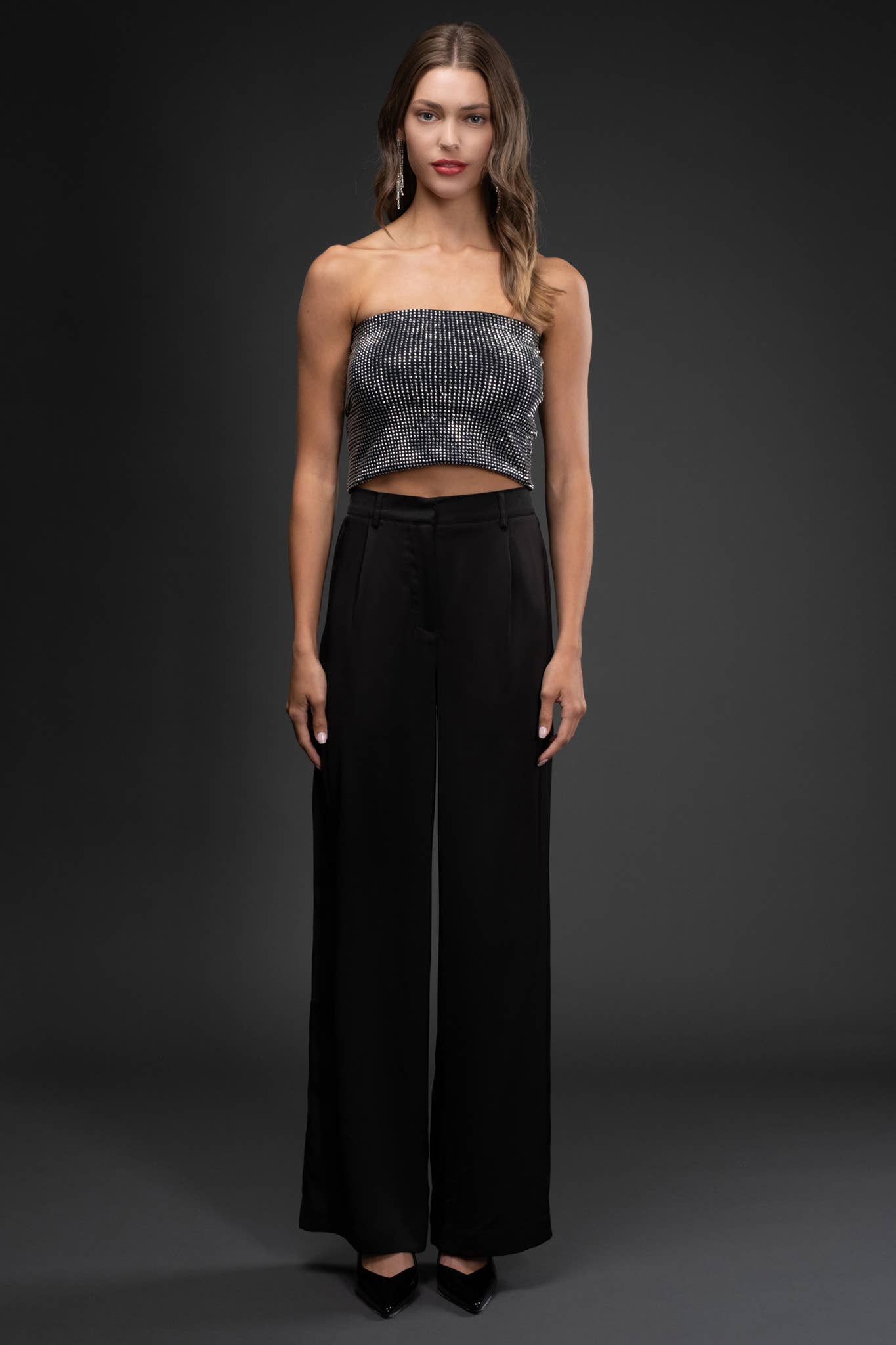 Black High Waist Satin Wide Leg Dress Pants