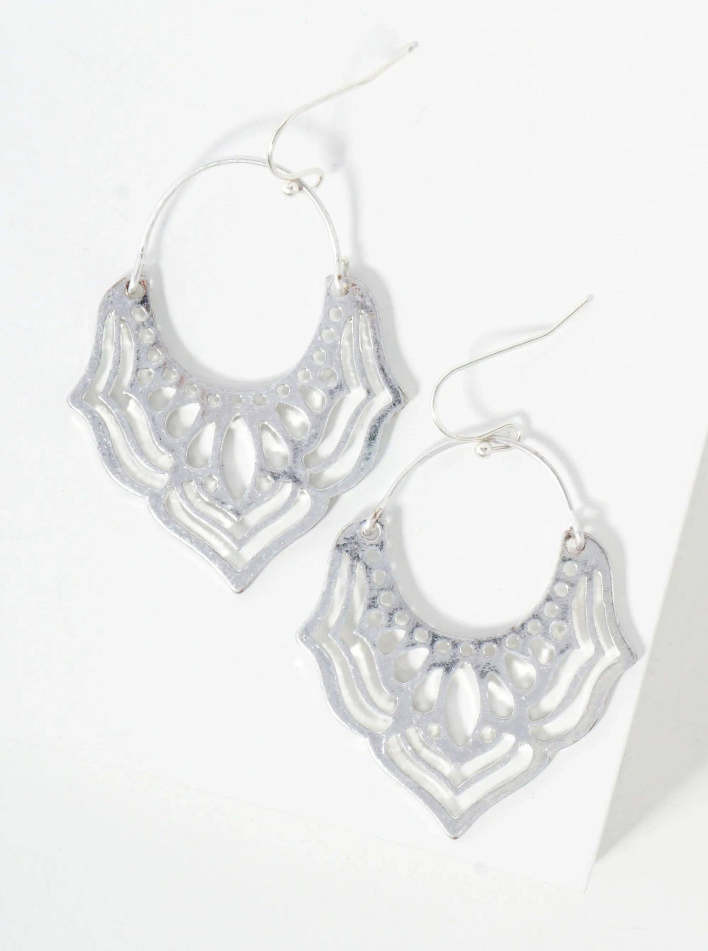 Worn Silver Metal Filigree Dangle Earrings