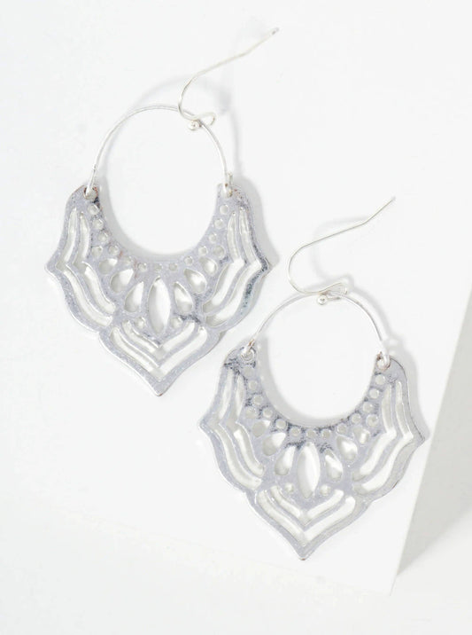 Worn Silver Metal Filigree Dangle Earrings