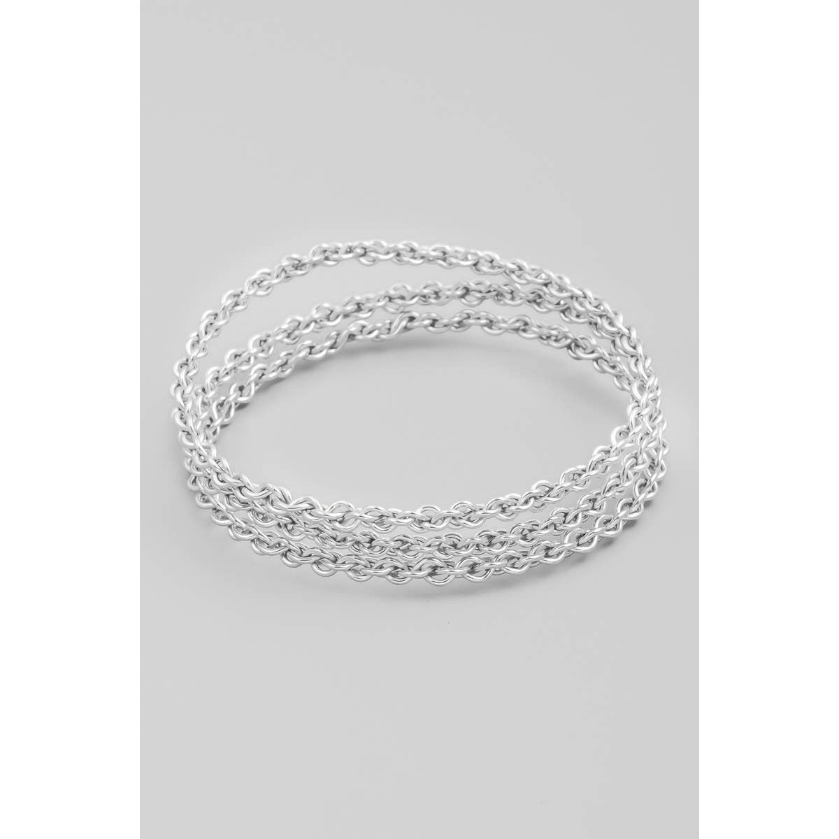 Silver Stainless Steel Three Chain Bangle Bracelet Set