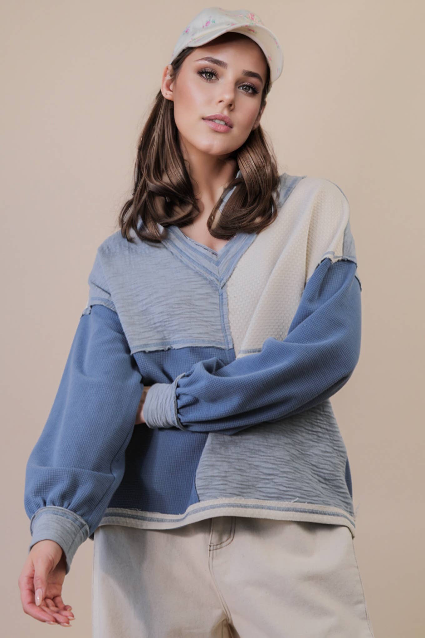 Midnight Oversized Color Block Casual Knit Top