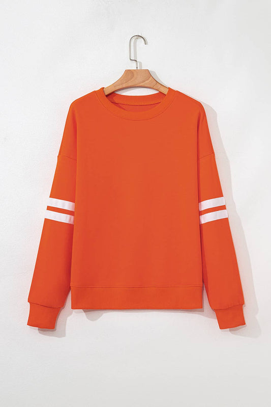 Orange Varsity Striped Drop Shoulder Oversized Sweatshirt
