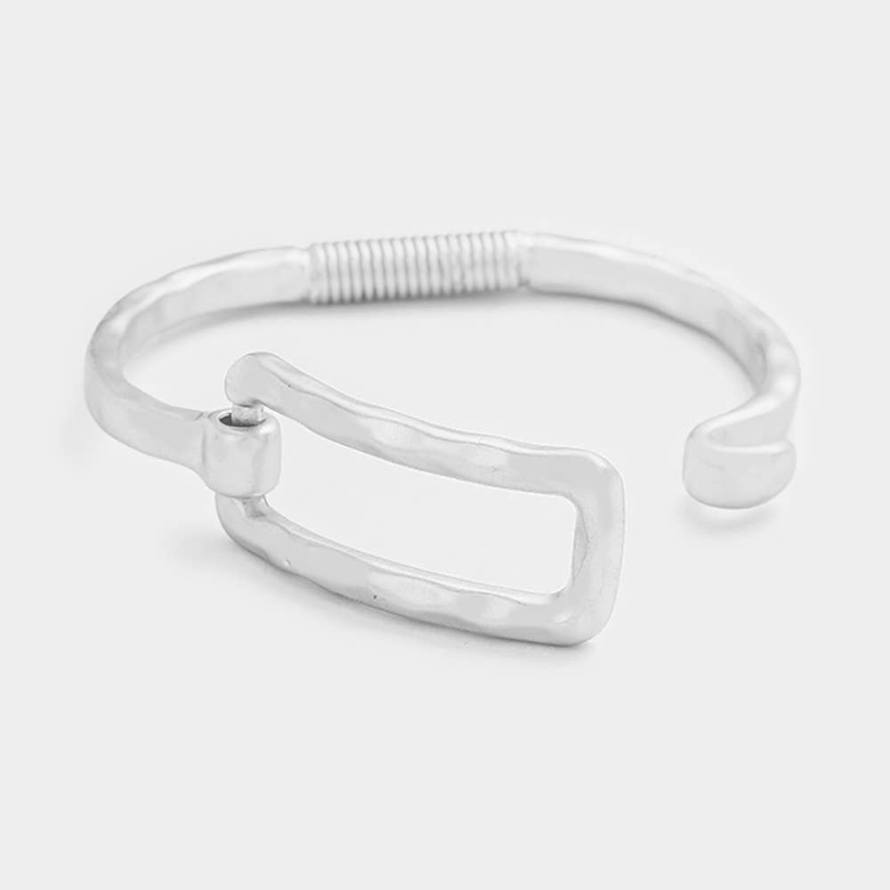 Metal Cut Out Rectangle Hook Bracelet: Gold