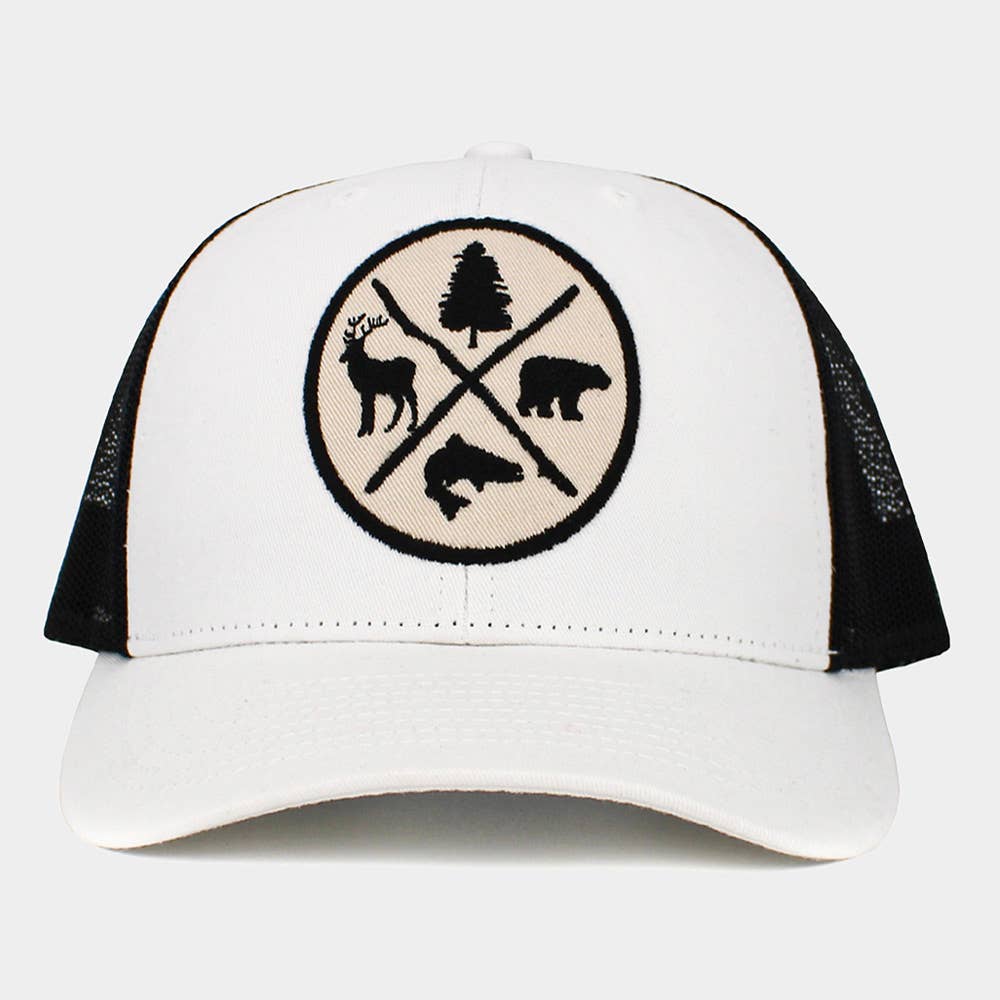 Tree Reindeer Bear Fish Outdoors Mesh Back Baseball Cap: White