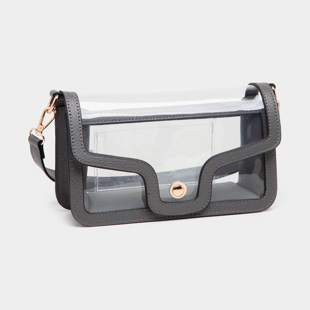Gray Clear Faux Leather Rectangle Shoulder Bag