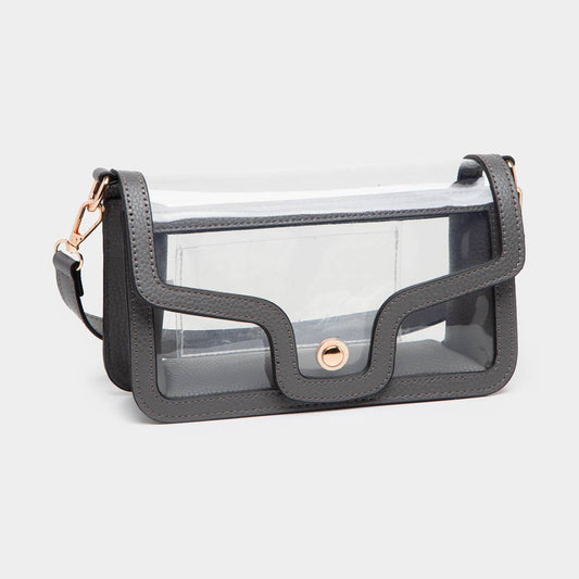 Gray Clear Faux Leather Rectangle Shoulder Bag