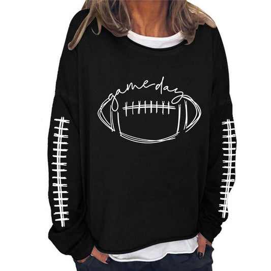 Black Football Gameday Loose FIt Pulloever