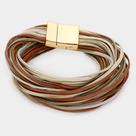 Faux Leather Multistrand Wrap Magnetic Bracelet: Brown
