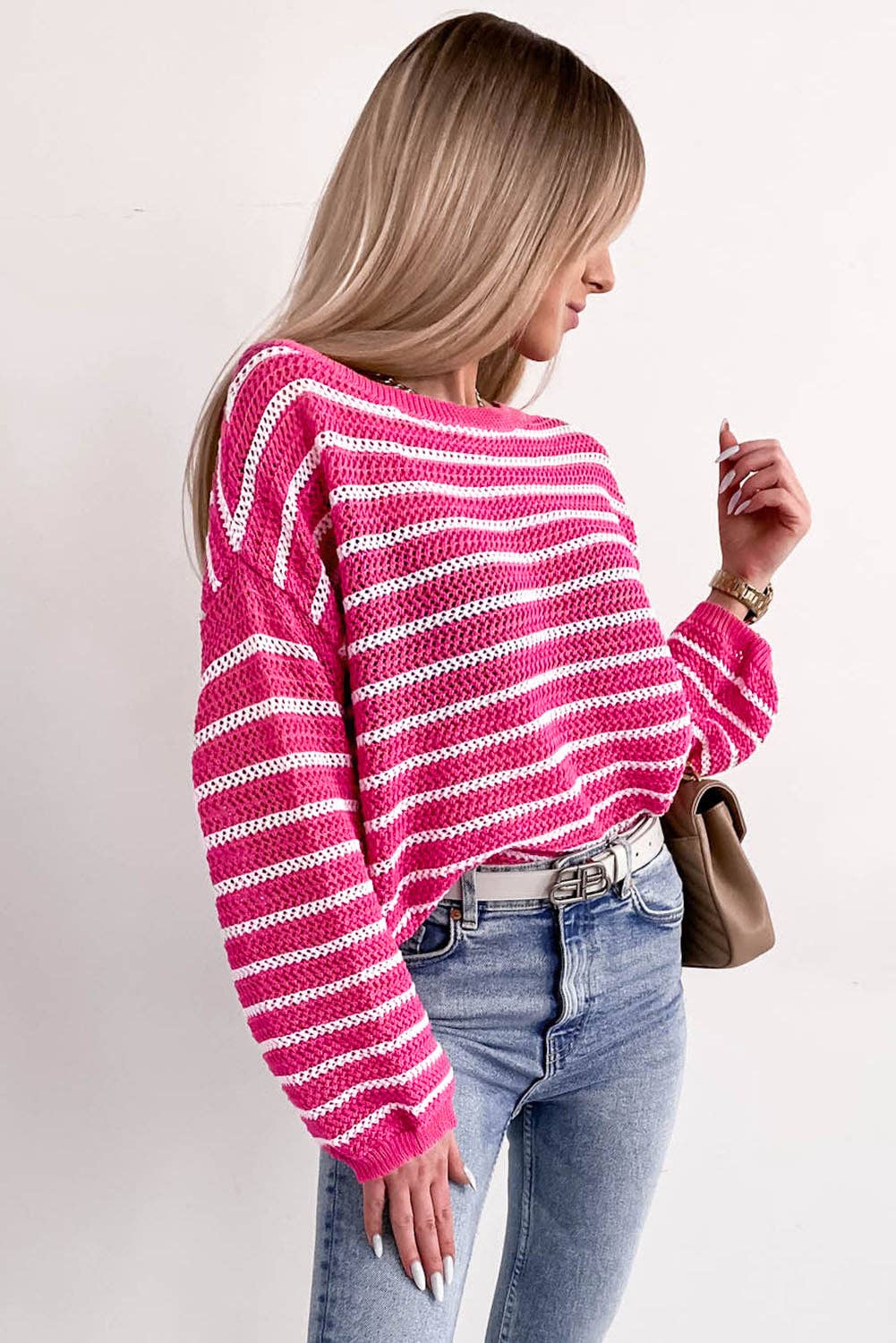 SALE Rose Drop Shoulder Contrasting Striped Sweater