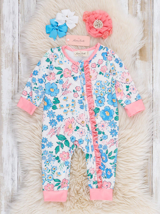 Floral Fantasia Ruffle Sleeper Pajamas: 12-18 Months
