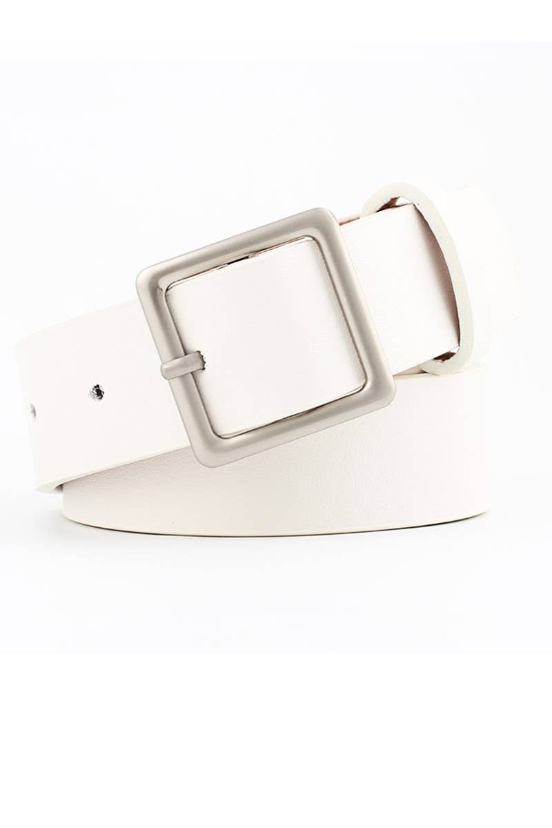 White Leatherette Square Buckle Belt