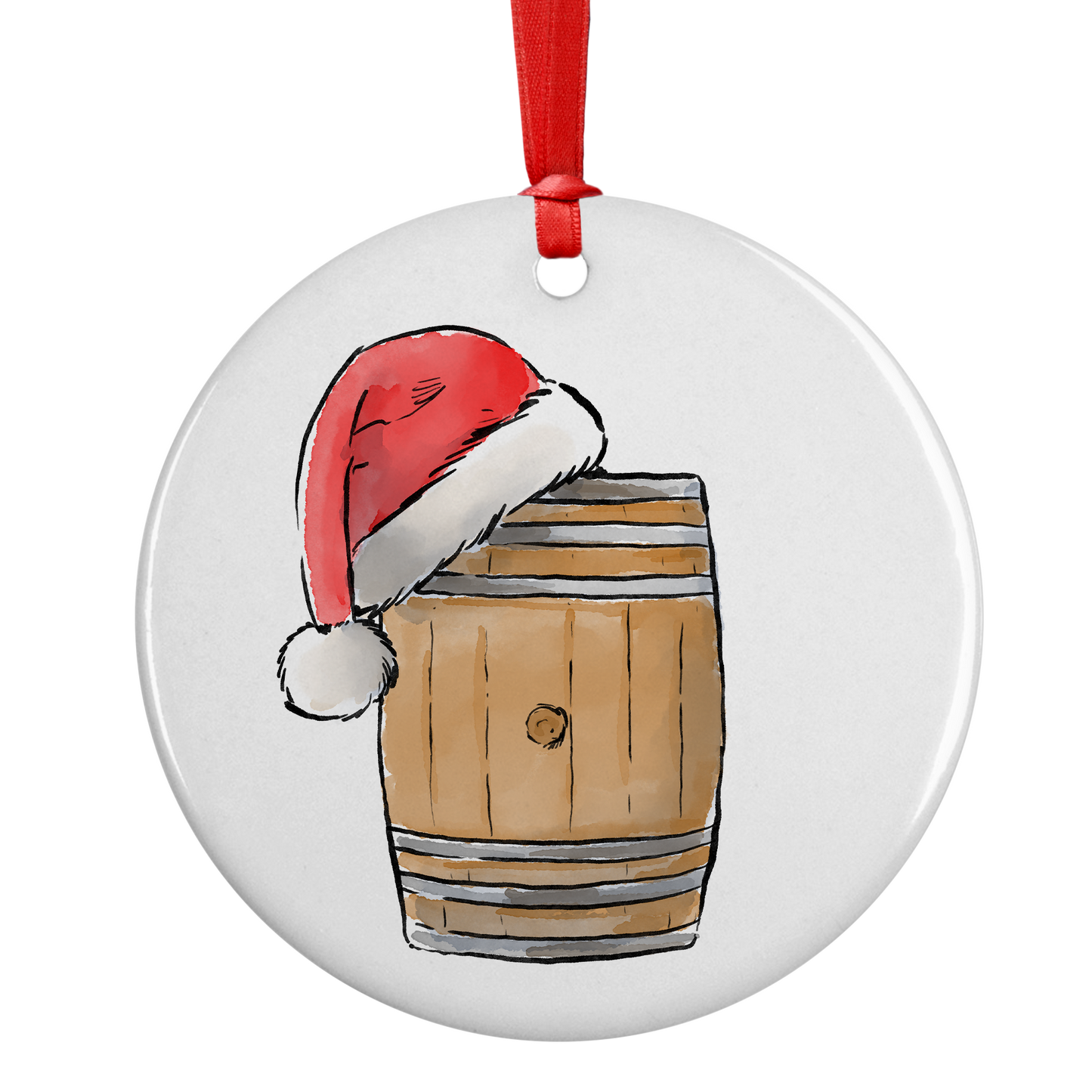 Bourbon Whiskey Barrel Santa Hat Ceramic Christmas Ornament