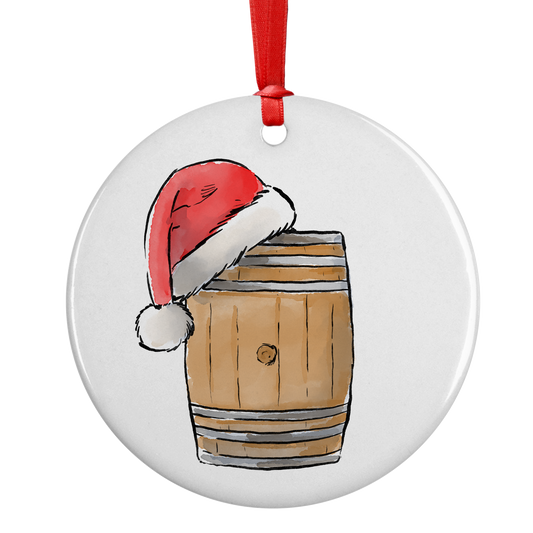 Bourbon Whiskey Barrel Santa Hat Ceramic Christmas Ornament