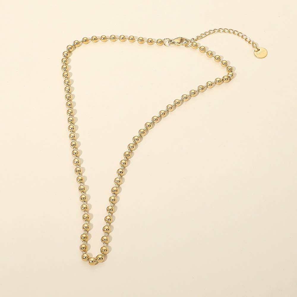 Stainless Steel Beaded Chain Necklace: Gold