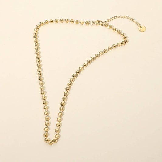 Stainless Steel Beaded Chain Necklace: Gold