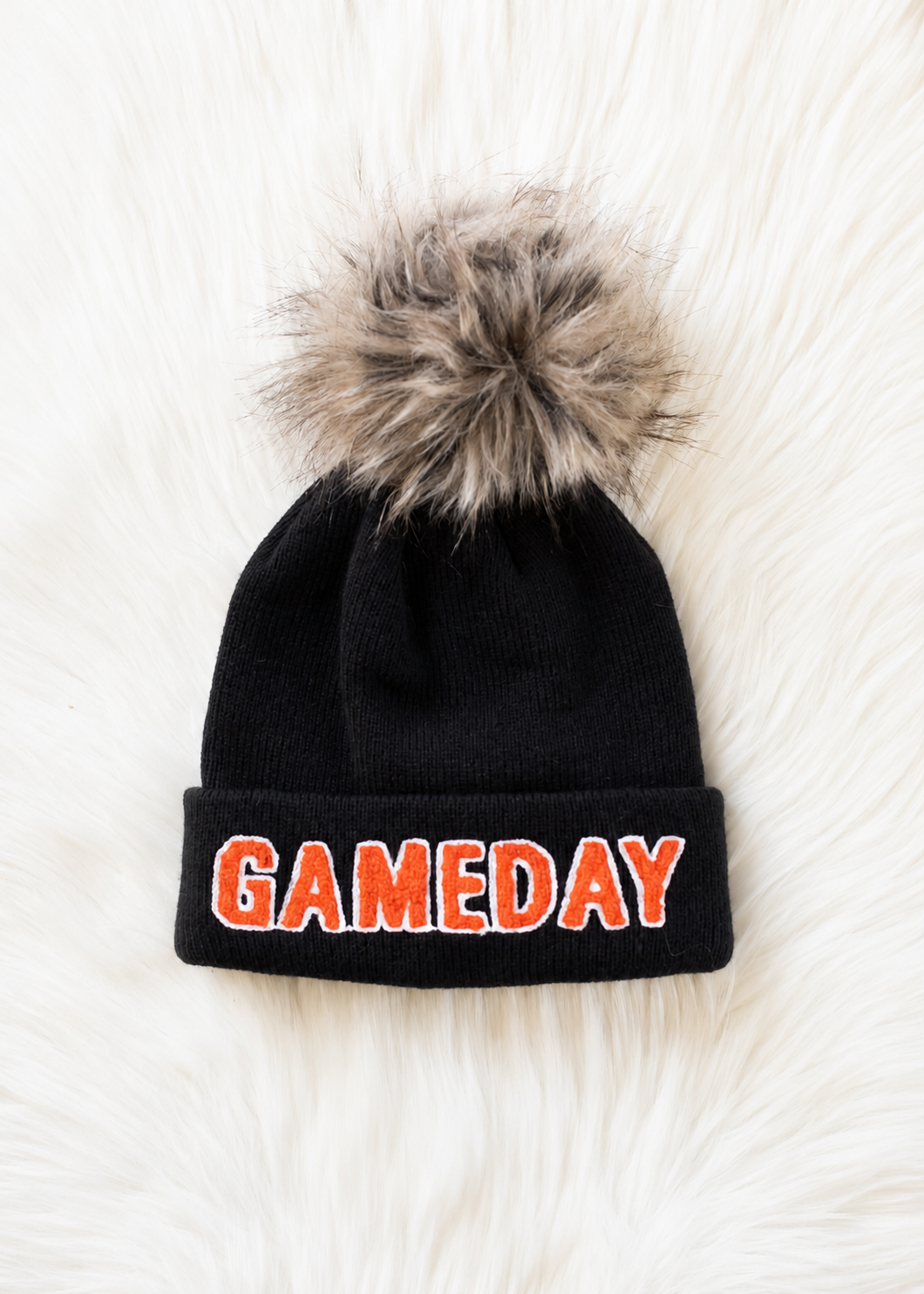 Black & Orange Game Day Pom Hat