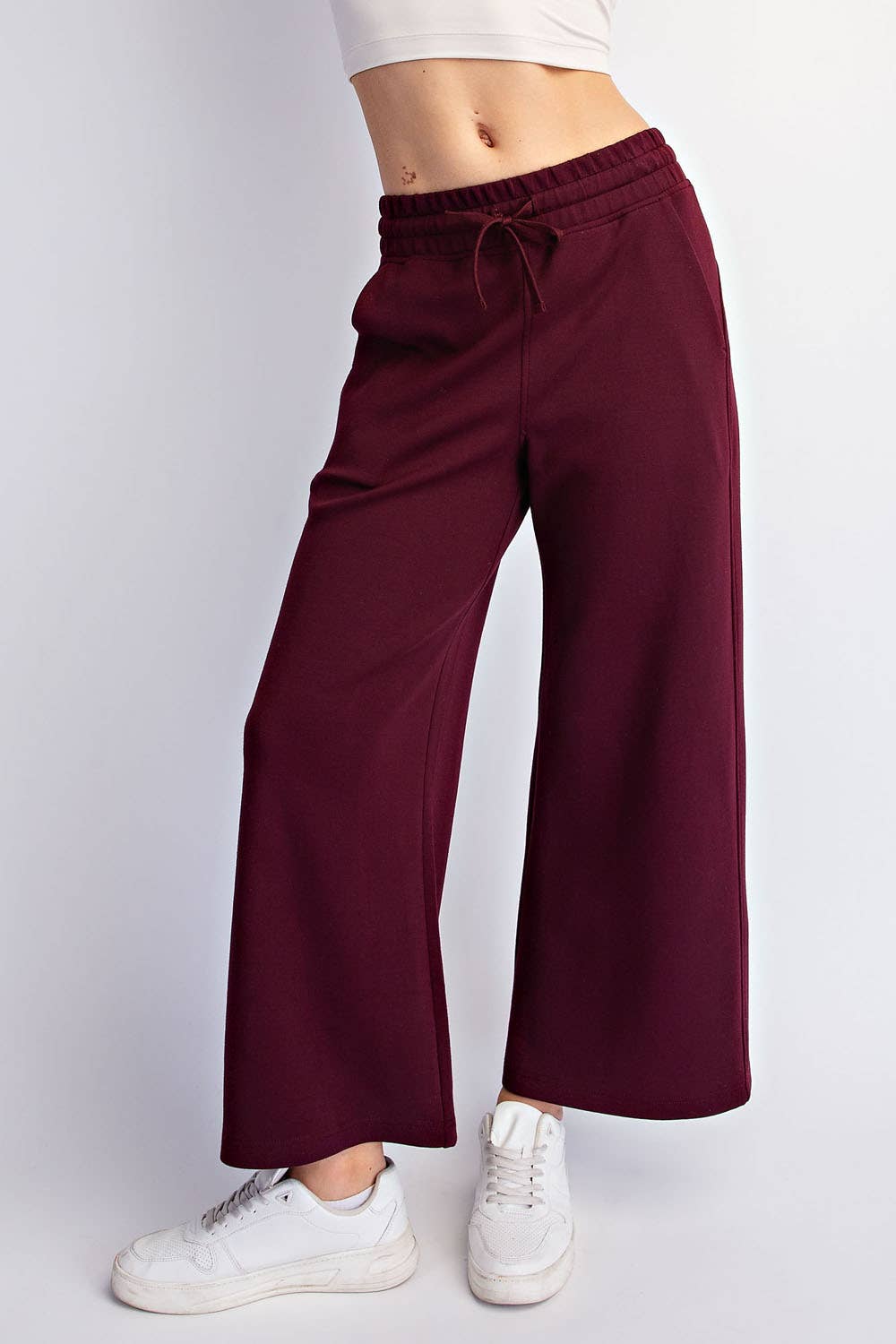Dark Cherry Modal Scuba Cropped Wide Pant