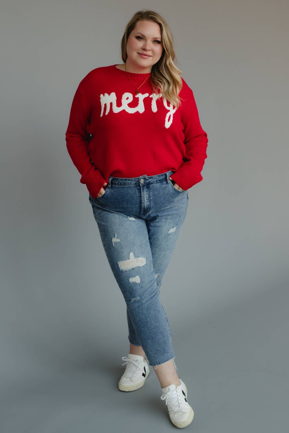 Red & White Merry Sweater- Plus Sized