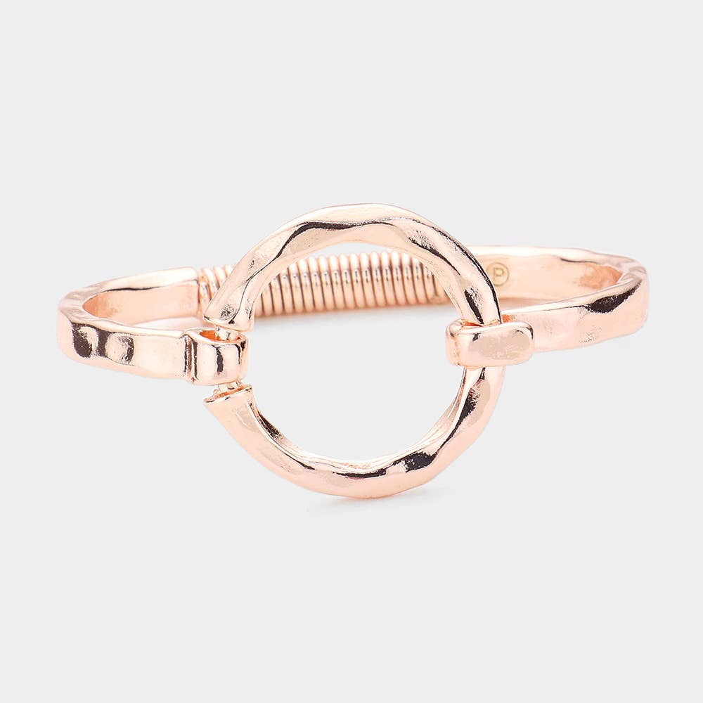 Rose Gold Hammered Open Metal Circle Hook Bracelet