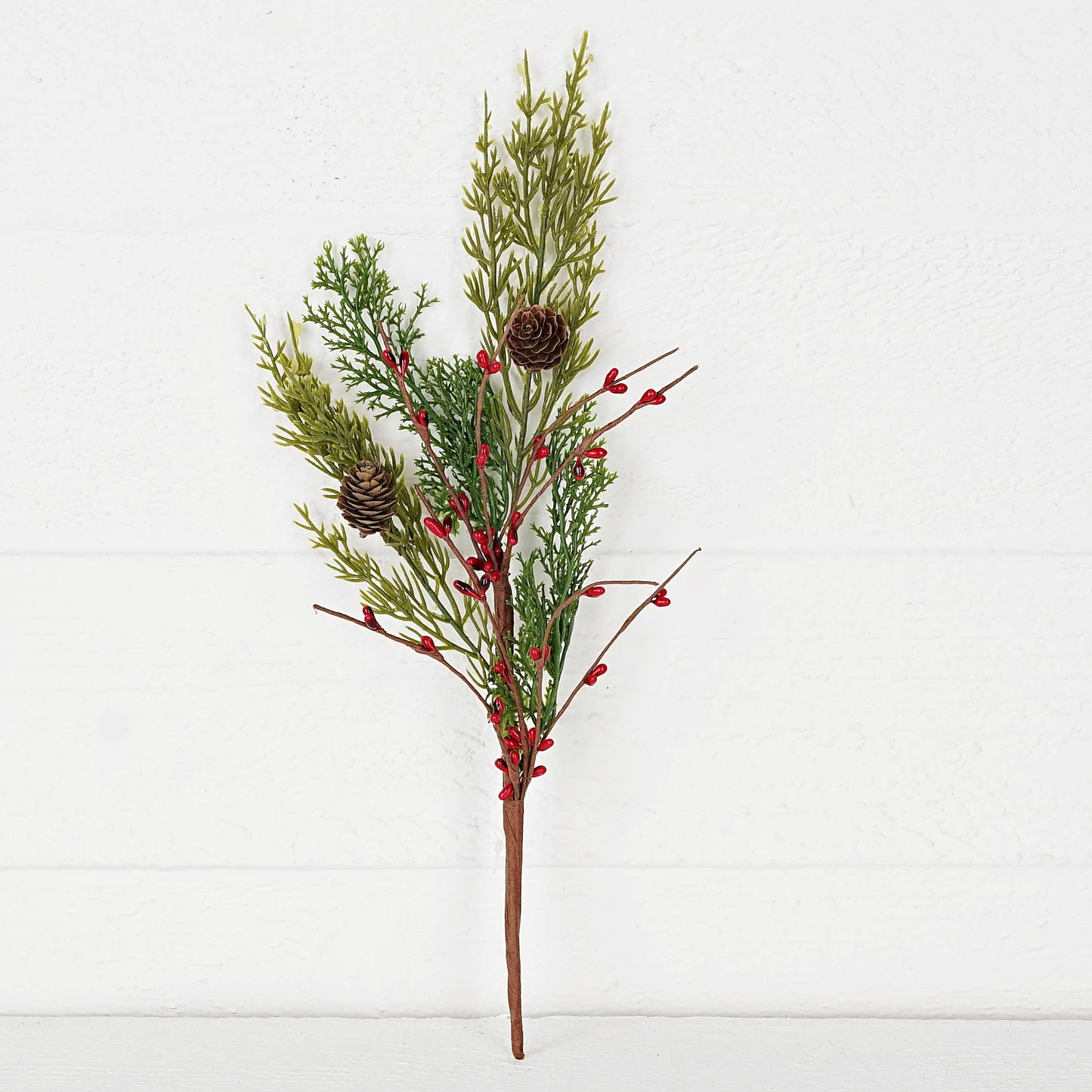 14 Inch Evergreen Pine with Red Pips Pick