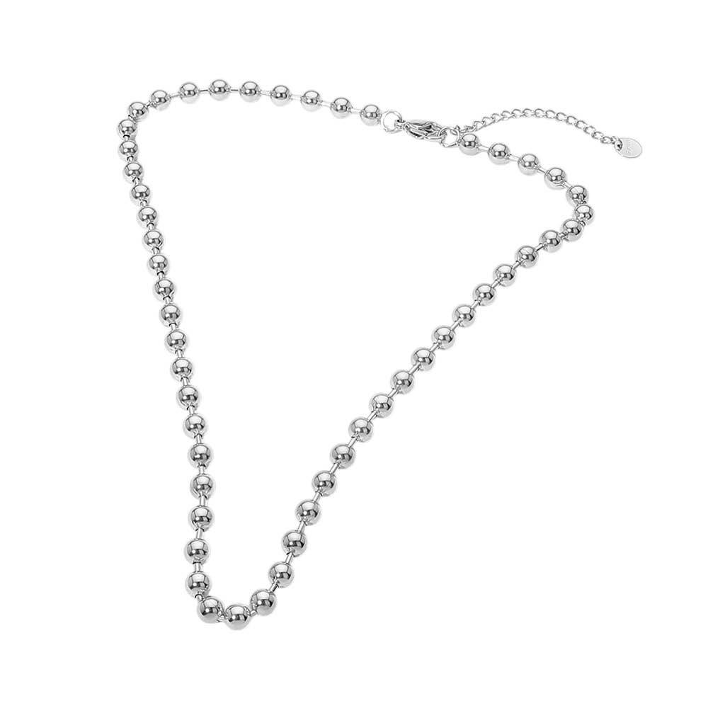 Stainless Steel Beaded Chain Necklace: Silver