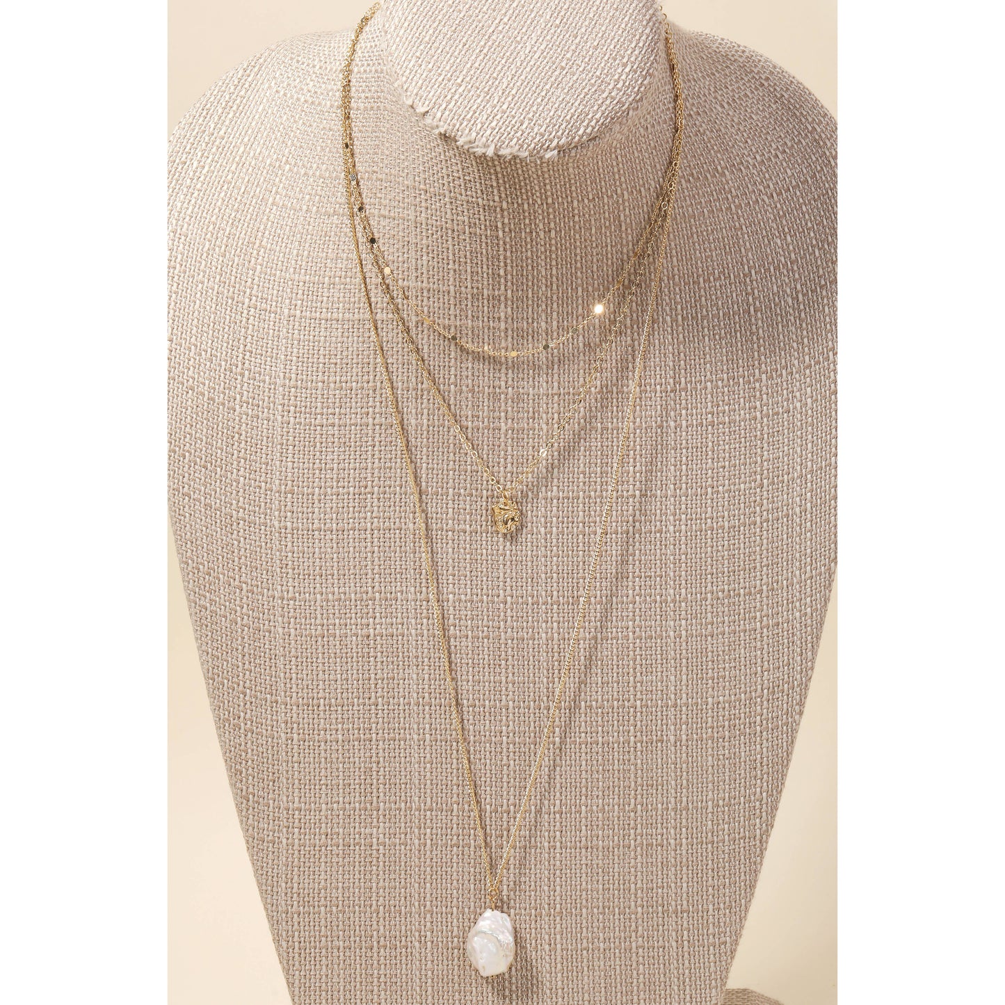 Pearly Pendant Long Layered Chain Necklace: Gold Tone