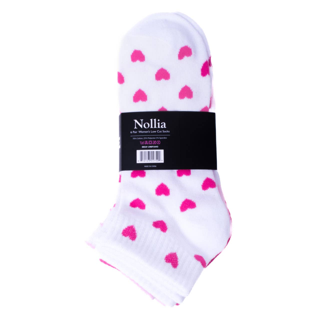 Ladies' Assorted Low Cut Heart 6 pre-pack Ribbed Socks