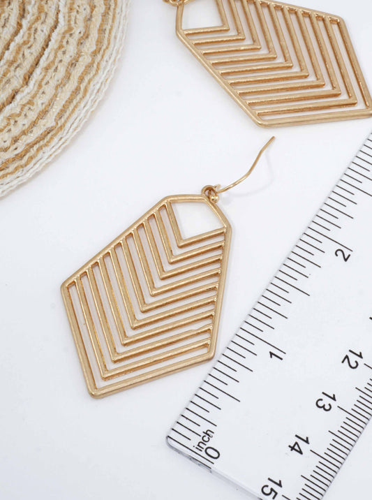 Chevron Layered Brushed Dangle Drop Earrings: Worn Gold