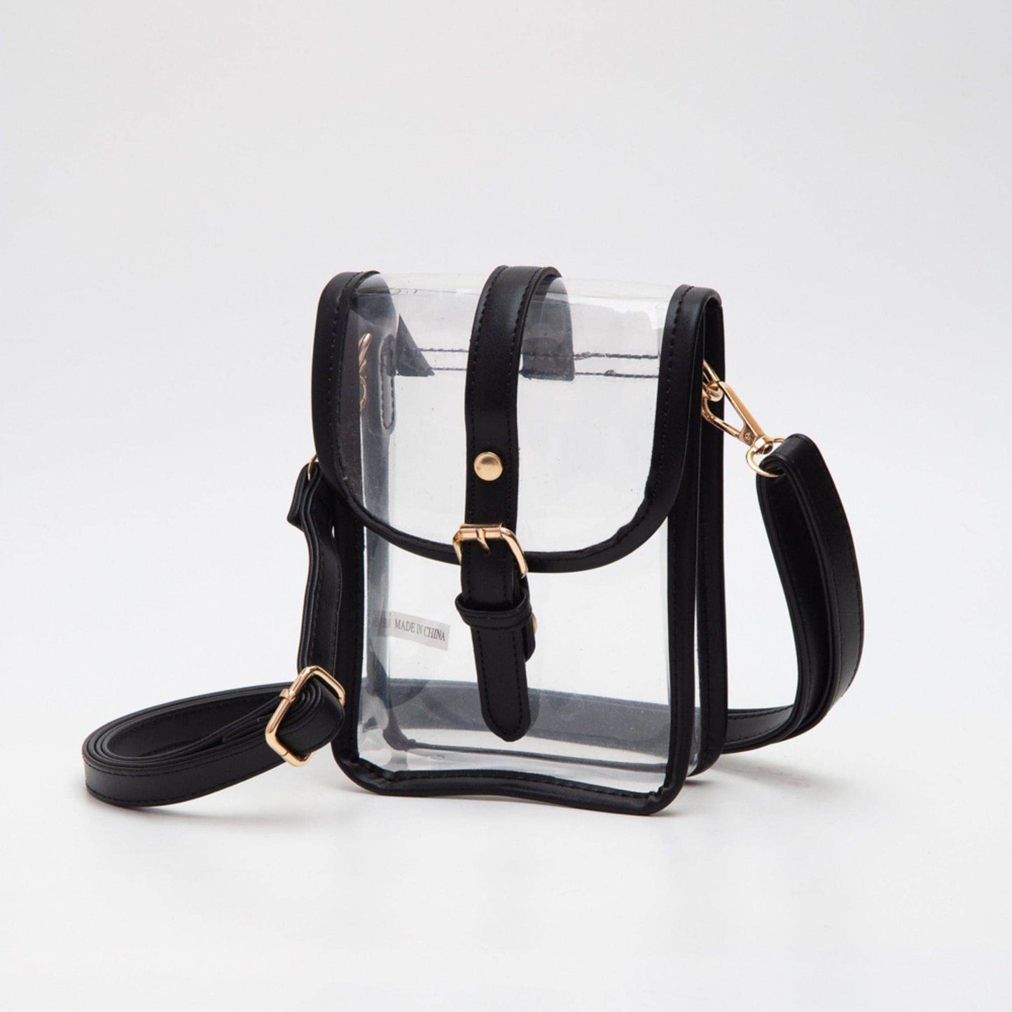 Game Day Clear Buckle Strap Mini Crossbody Bag: Black