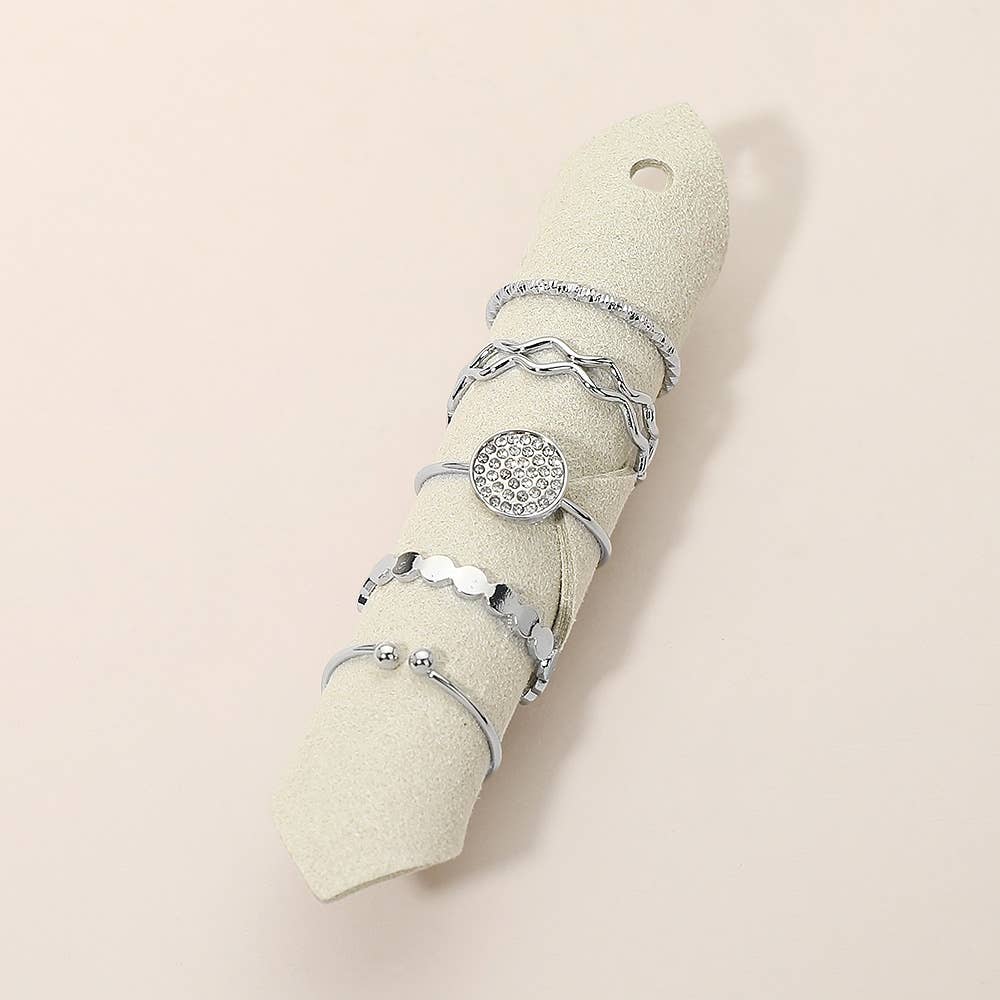 5PCS - Rhinestone Pave Round Accent Stackable Ring Set: Gold