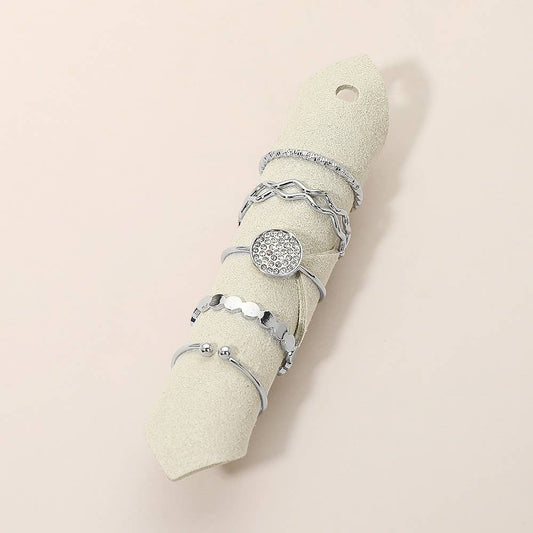 Silver Rhinestone Pave Round Accent Stackable Ring Set