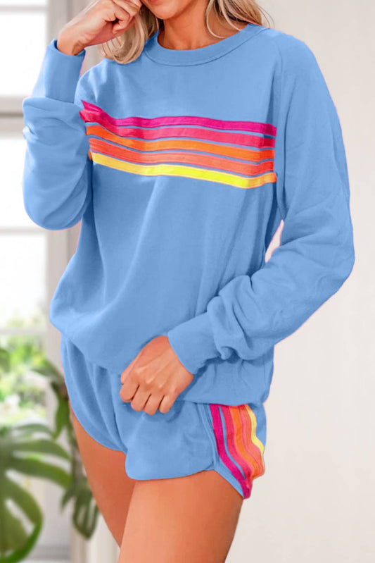 SALE Colorful StripedTop and Shorts Set in Blue