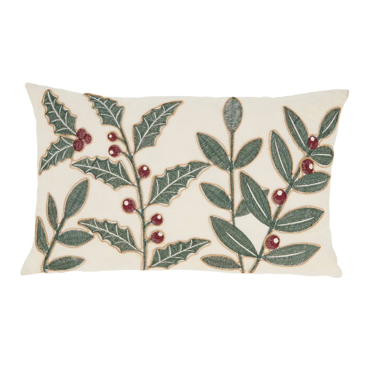 Holly Berry Burst Throw Pillow: Ivory / Cover Only / 12"x20"