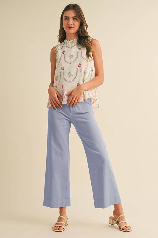 Cornflower Blue High Waist Cropped Wide Leg Pants