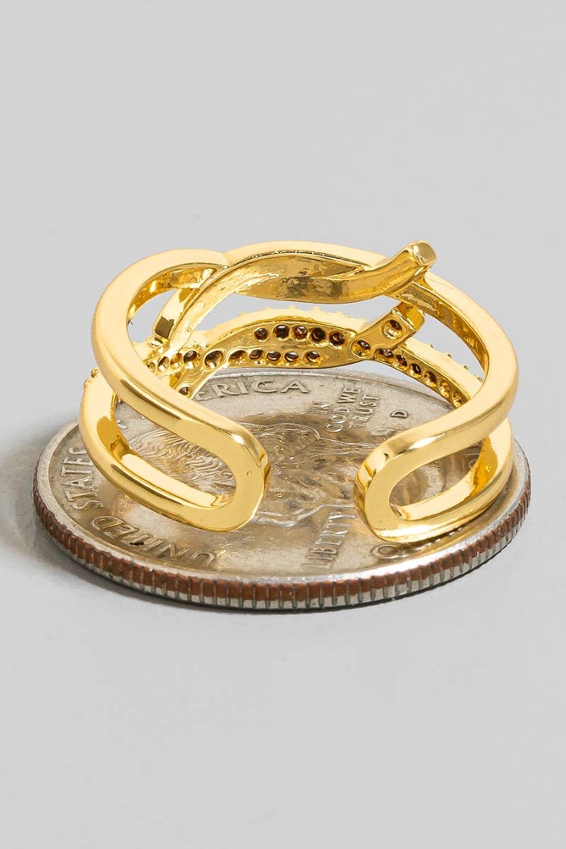 Gold Layered Solid And Pave Knot Open Band Ring
